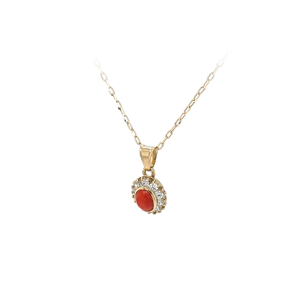 Mặt dây chuyền vàng đính san hô và đá zircon