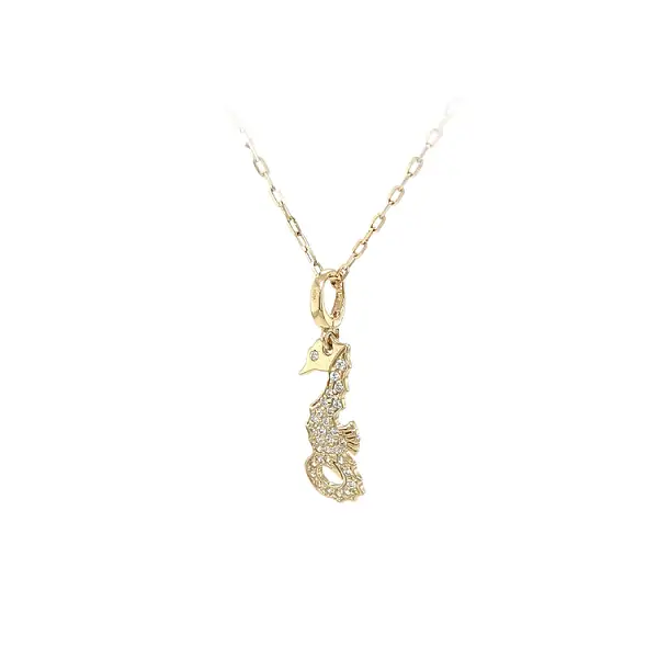 Mặt dây chuyền vàng hình ngựa biển đính đá zircon