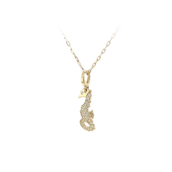 Mặt dây chuyền vàng hình ngựa biển đính đá zircon