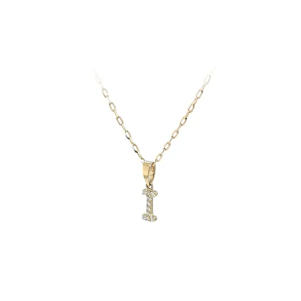 Mặt dây chuyền vàng hình chữ I đính đá zircon