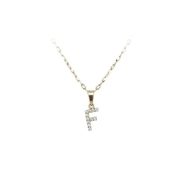 Mặt dây chuyền vàng hình chữ F đính đá zirconia