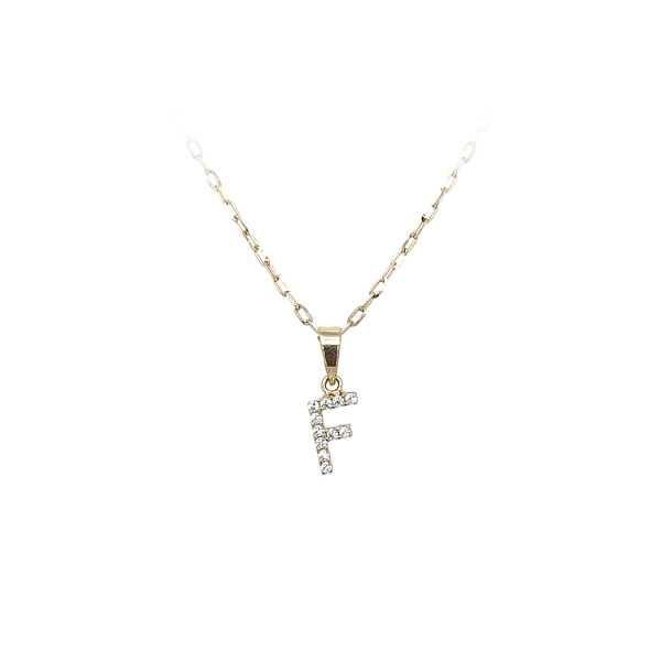 Mặt dây chuyền vàng hình chữ F đính đá zirconia