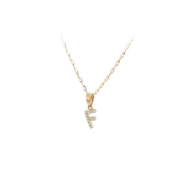 Mặt dây chuyền vàng hình chữ F đính đá zirconia
