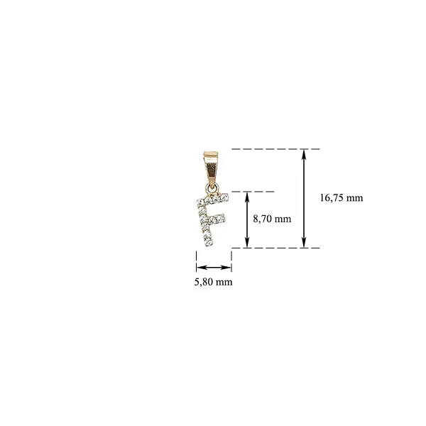 Mặt dây chuyền vàng hình chữ F đính đá zirconia