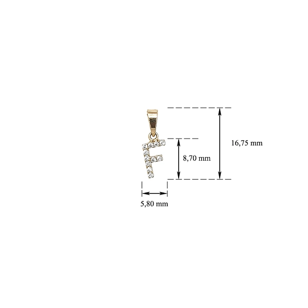 Mặt dây chuyền vàng hình chữ F đính đá zirconia