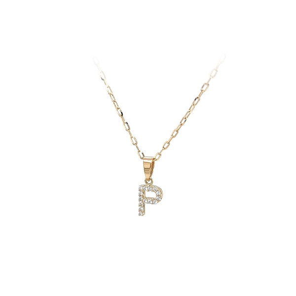 Mặt dây chuyền vàng hình chữ P đính đá zircon