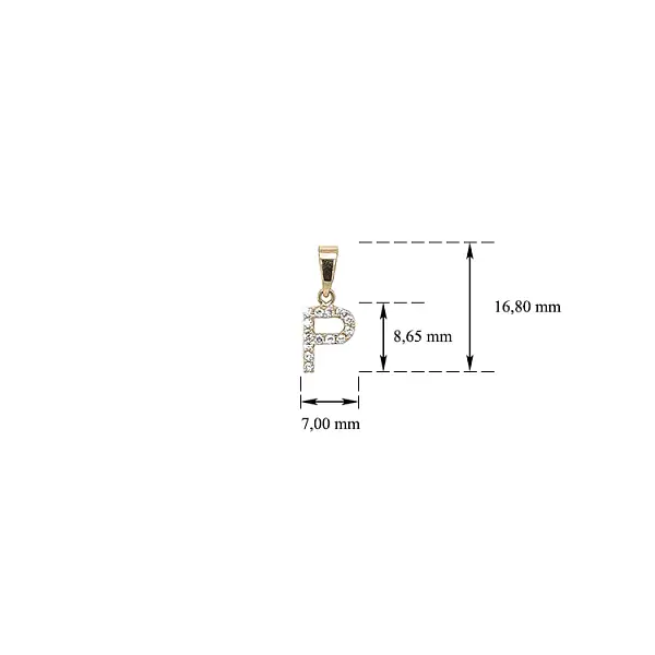 Mặt dây chuyền vàng hình chữ P đính đá zircon