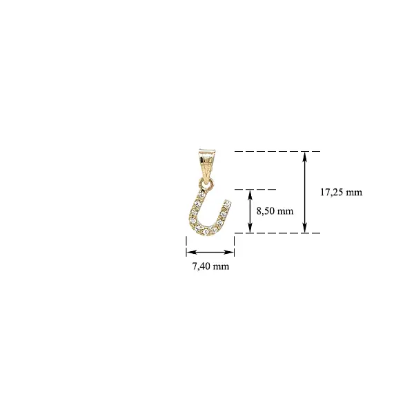 Mặt dây chuyền vàng hình chữ U đính đá zirconia