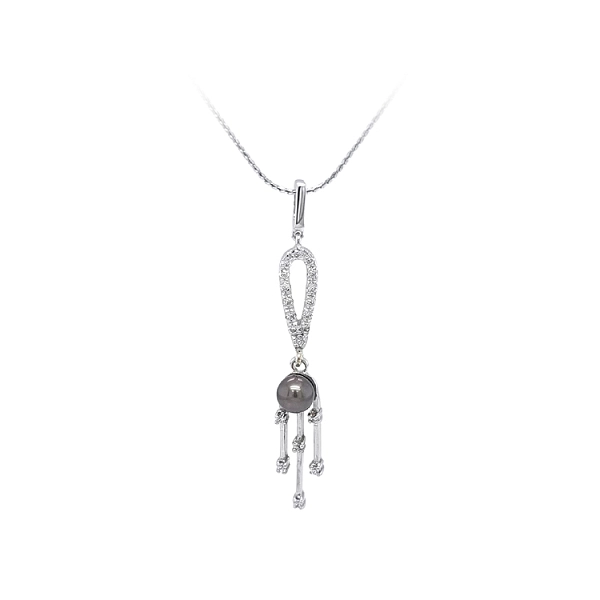 Mặt dây chuyền có ngọc trai và đá zircon trắng vàng