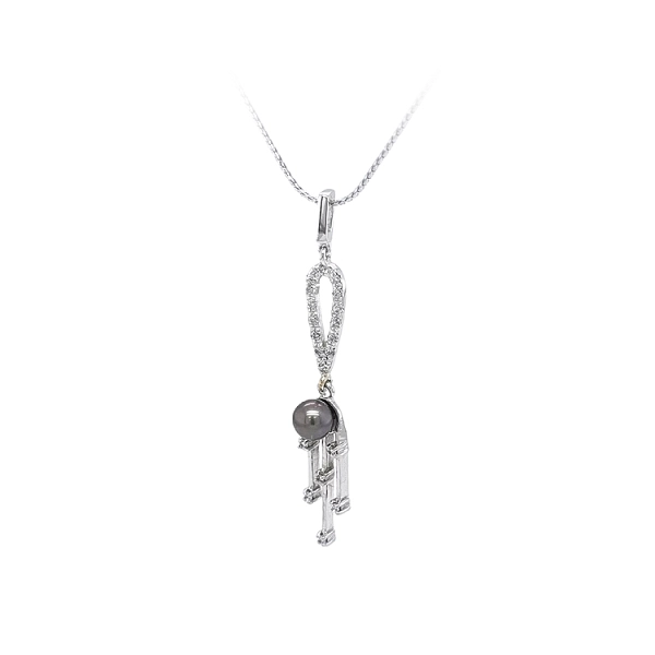 Mặt dây chuyền có ngọc trai và đá zircon trắng vàng