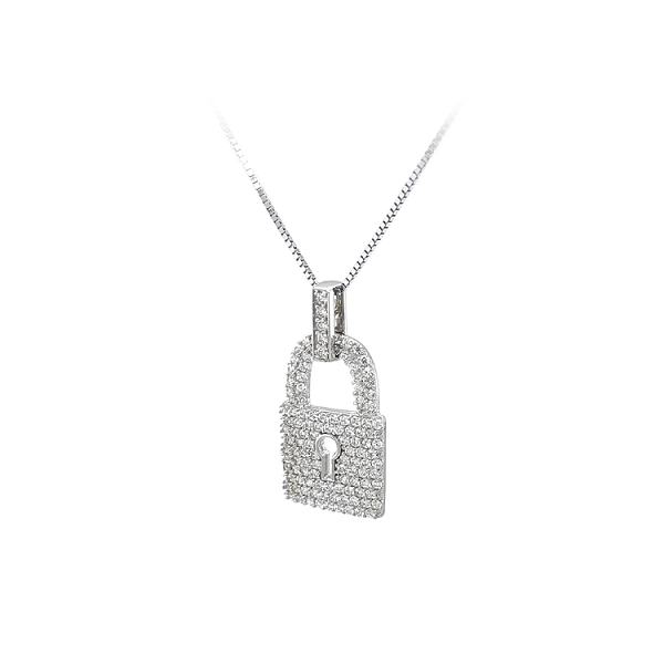 Khóa móc treo có mặt số bằng vàng trắng và đá Zicron