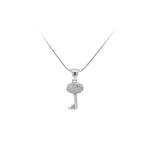 Chìa khóa dạng mặt dây chuyền với đá zircon trắng và vàng trắng