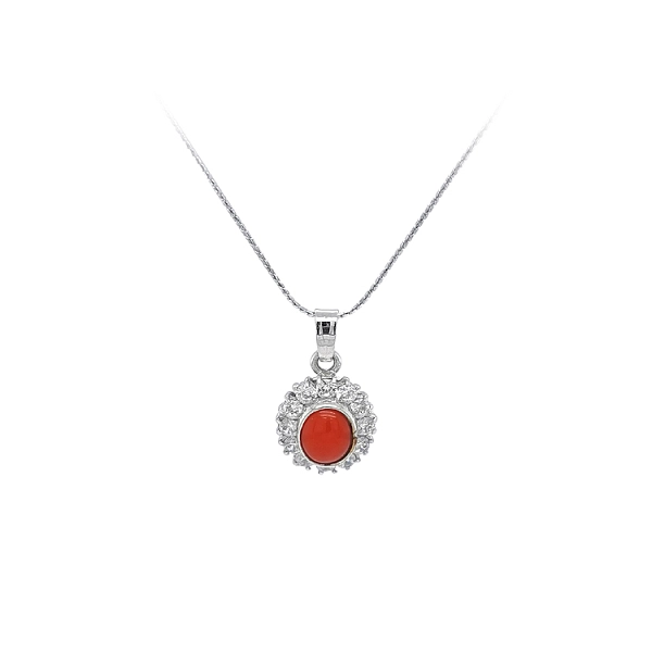 Mặt dây chuyền với san hô và đá zircon trắng vàng