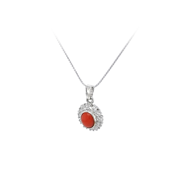 Mặt dây chuyền với san hô và đá zircon trắng vàng