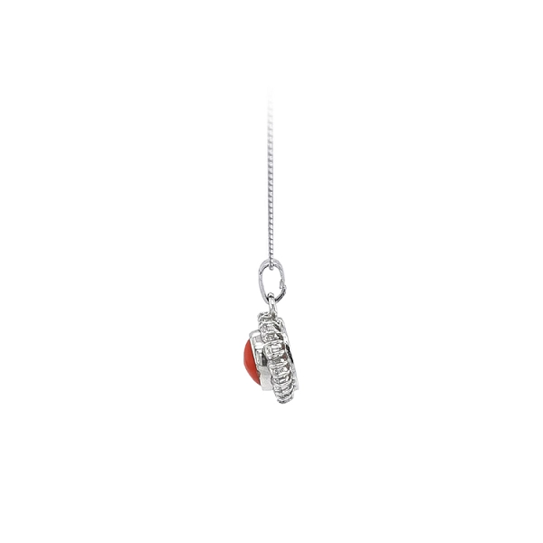 Mặt dây chuyền với san hô và đá zircon trắng vàng