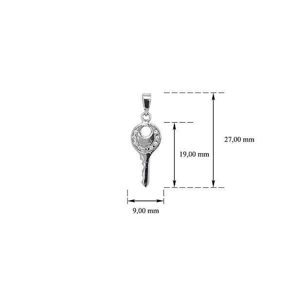 Chìa khóa dạng mặt dây chuyền với đá zircon trắng và vàng trắng