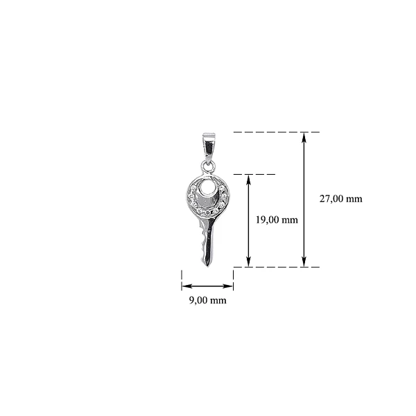 Chìa khóa dạng mặt dây chuyền với đá zircon trắng và vàng trắng