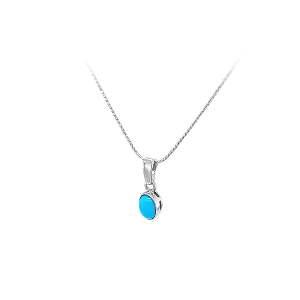 Mặt dây chuyền bằng vàng trắng đính đá turquoise