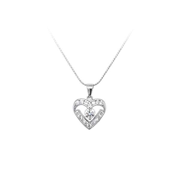 Mặt dây chuyền hình trái tim với đá zircon trắng vàng