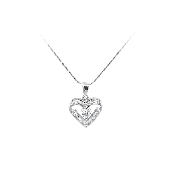 Mặt dây chuyền hình trái tim với đá zircon trắng vàng