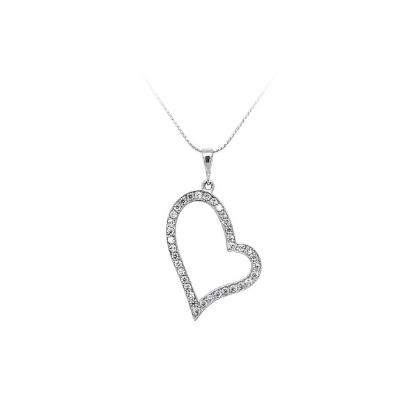 Mặt dây chuyền hình trái tim với đá zircon trắng vàng