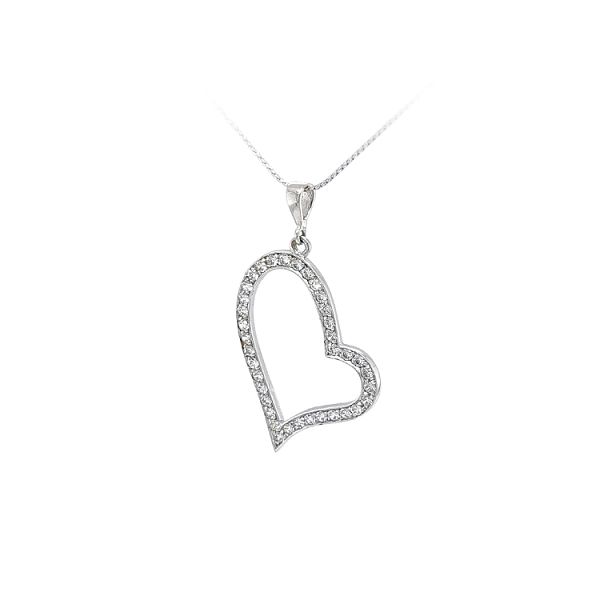 Mặt dây chuyền hình trái tim với đá zircon trắng vàng