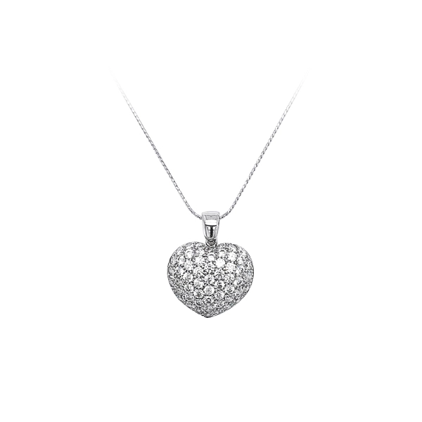 Mặt dây chuyền hình trái tim bằng vàng trắng đính đá zircon