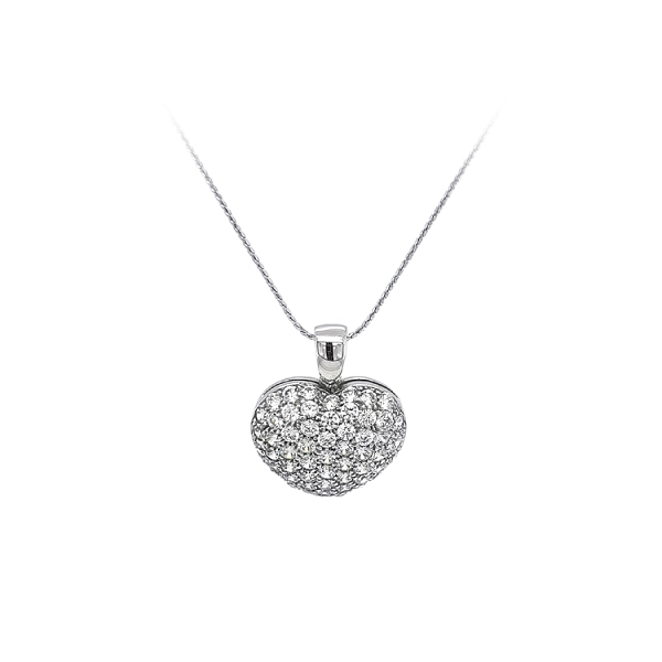 Mặt dây chuyền hình trái tim bằng vàng trắng đính đá zircon