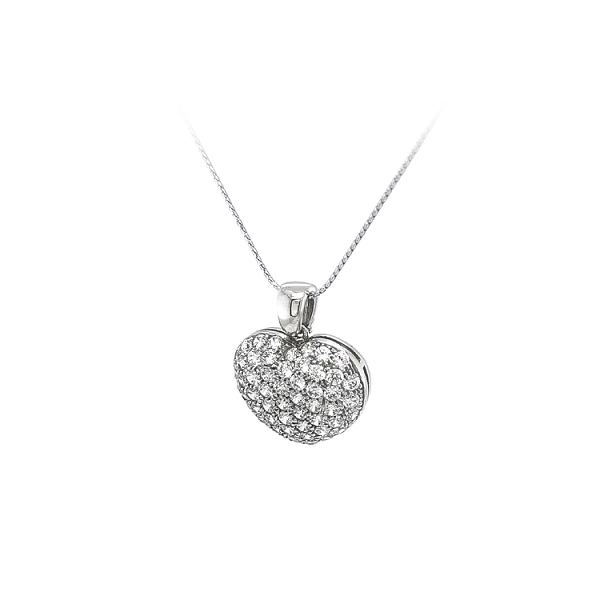 Mặt dây chuyền hình trái tim bằng vàng trắng đính đá zircon