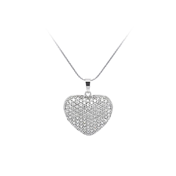 Mặt dây chuyền hình trái tim với đá zircon trắng vàng