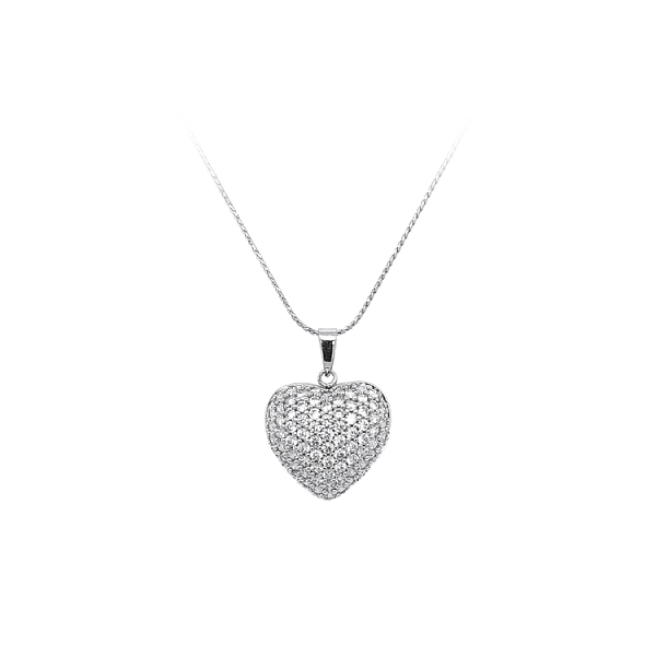 Mặt dây chuyền hình trái tim với đá zircon trắng vàng