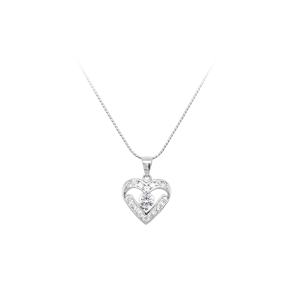 Mặt dây chuyền hình trái tim với đá zircon trắng vàng