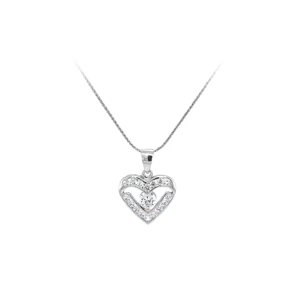 Mặt dây chuyền hình trái tim với đá zircon trắng vàng