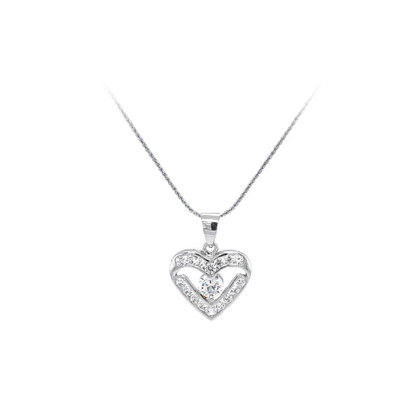 Mặt dây chuyền hình trái tim với đá zircon trắng vàng