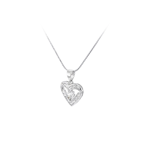 Mặt dây chuyền hình trái tim với đá zircon trắng vàng