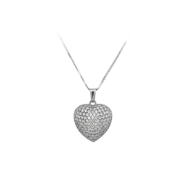 Mặt dây chuyền hình trái tim với đá zircon trắng vàng