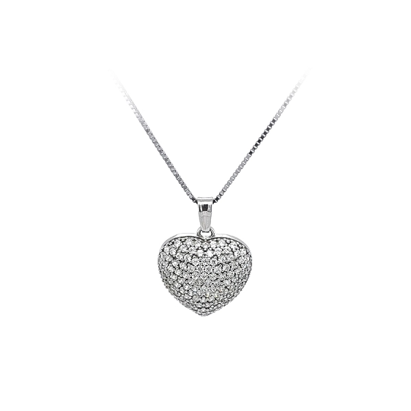 Mặt dây chuyền hình trái tim với đá zircon trắng vàng