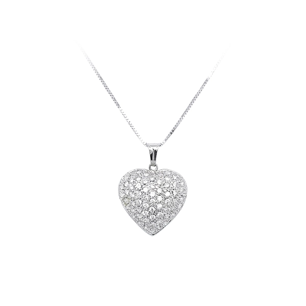 Mặt dây chuyền hình trái tim với đá zircon trắng vàng