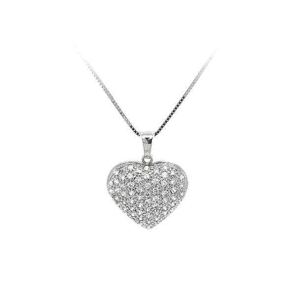 Mặt dây chuyền hình trái tim với đá zircon trắng vàng