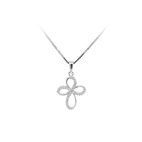 Mặt dây chuyền thánh giá với đá zircon trắng và vàng trắng