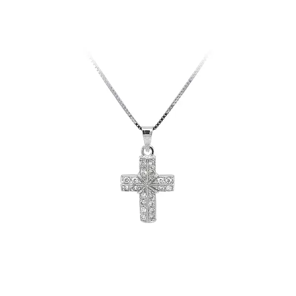 Mặt dây chuyền thánh giá với đá zircon trắng và vàng trắng