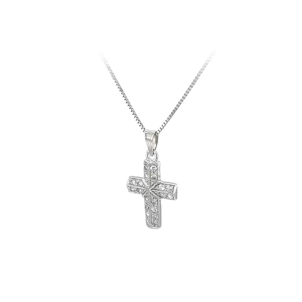 Mặt dây chuyền thánh giá với đá zircon trắng và vàng trắng