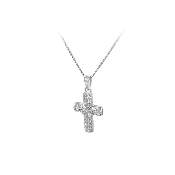 Mặt dây chuyền thánh giá với đá zircon trắng và vàng trắng