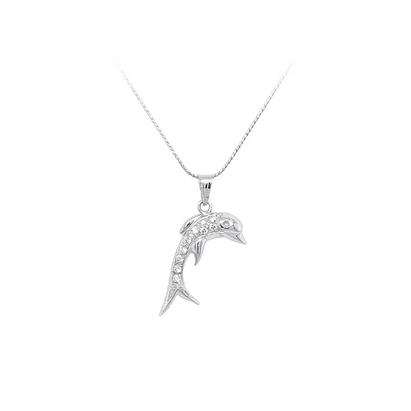 Mặt dây chuyền hình cá heo với đá zircon trắng vàng