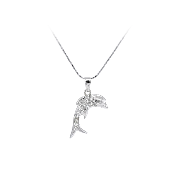 Mặt dây chuyền hình cá heo với đá zircon trắng vàng