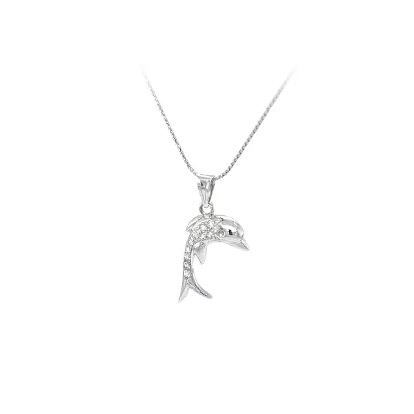 Mặt dây chuyền hình cá heo với đá zircon trắng vàng
