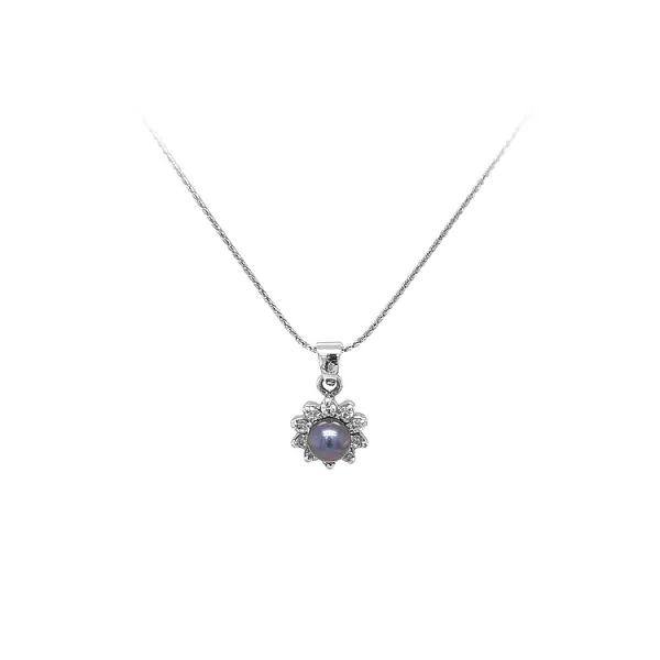 Mặt dây chuyền ngọc trai và zircon trắng vàng