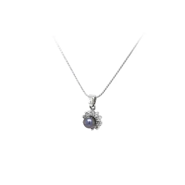 Mặt dây chuyền ngọc trai và zircon trắng vàng