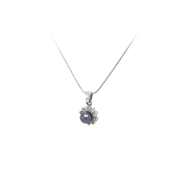 Mặt dây chuyền ngọc trai và zircon trắng vàng