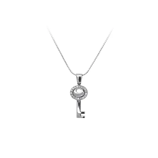Chìa khóa dạng mặt dây chuyền với đá zircon trắng và vàng trắng